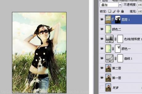 Photoshop 美女照片颓废的青黄色13