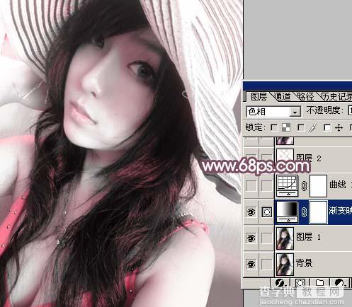 Photoshop 调出照片柔美的灰紫色4