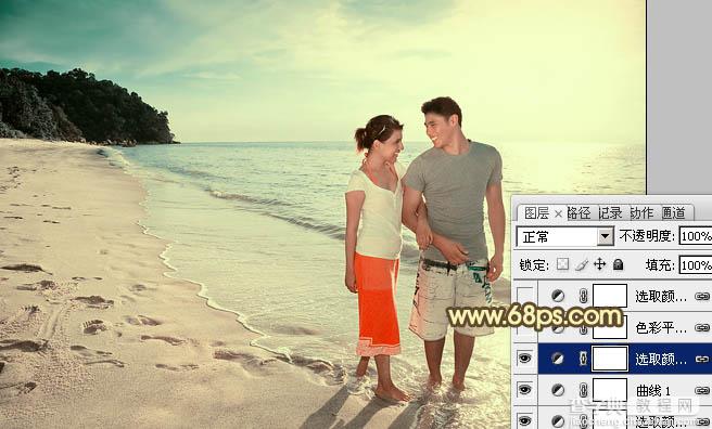 Photoshop将海滩情侣图片调成温馨的暖色调效果12