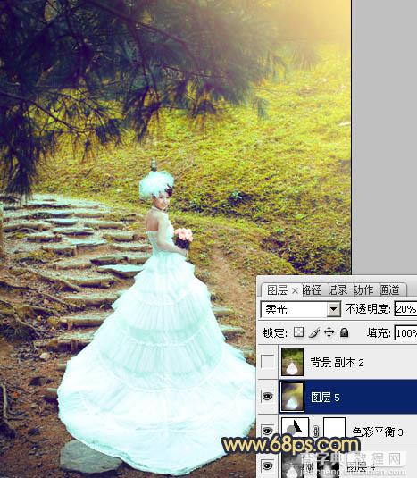 Photoshop将外景婚片调制出清爽的黄绿色效果33