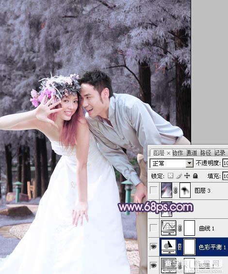 Photoshop将外景婚片打造成浪漫的紫红色12