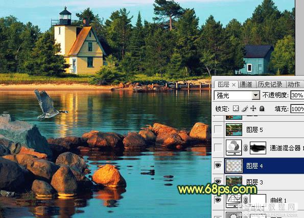 Photoshop 秀丽的晚霞湖光图调整方法15