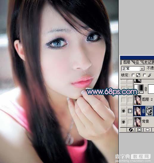 Photoshop 美女头像转成黑白仿手绘效果3