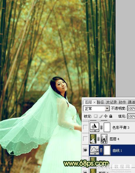 Photoshop将竹林婚片调制出漂亮的古典黄绿色效果19