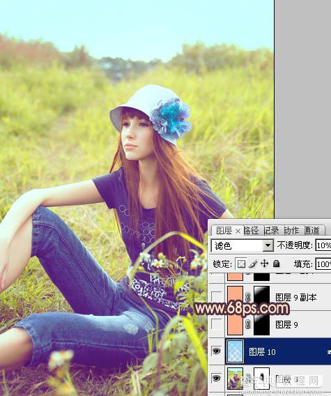Photoshop将草地美女图片调成鲜艳的蓝黄色28