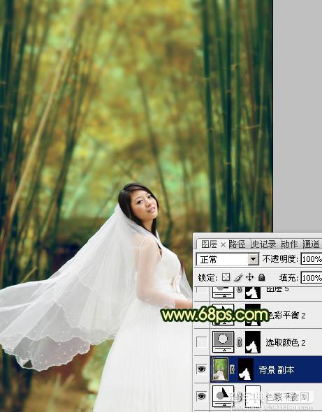 Photoshop将竹林婚片调制出漂亮的古典黄绿色效果24