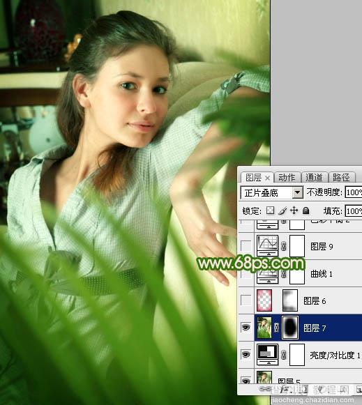 Photoshop将室内人物照片调成甜美清新的绿色调29