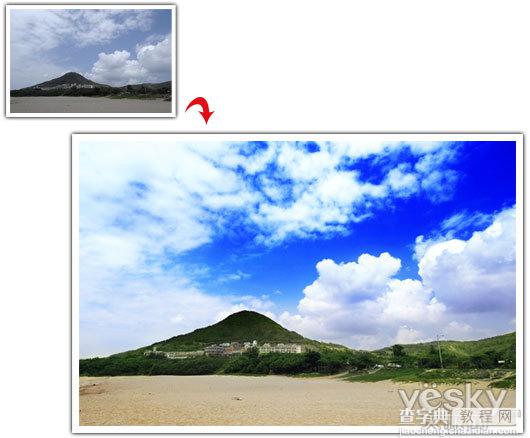 Photoshop 将灰蒙蒙图片变蓝天白云修复方法9