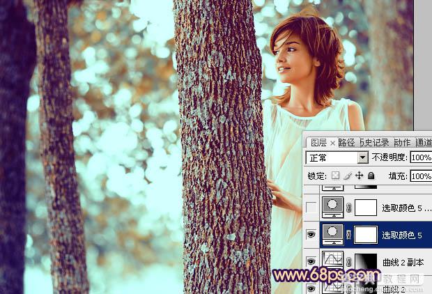 Photoshop为树林人物图片调制出灿烂的青黄阳光色效果21