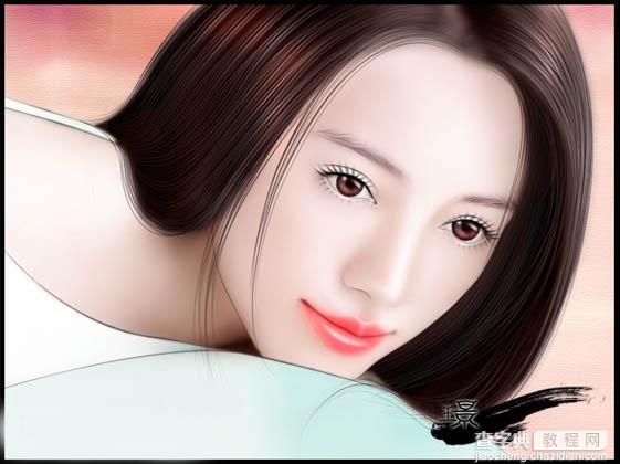 Photoshop 美女照片转淡红色手绘效果2