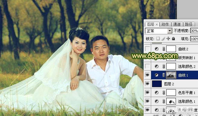 Photoshop将森林婚片调成温馨的暖色调16