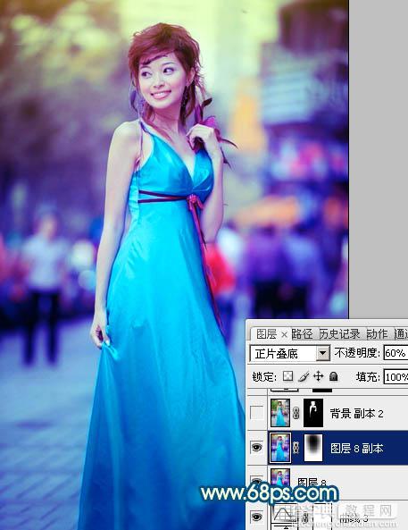 Photoshop下将街景美女图片调成时尚的青蓝色26