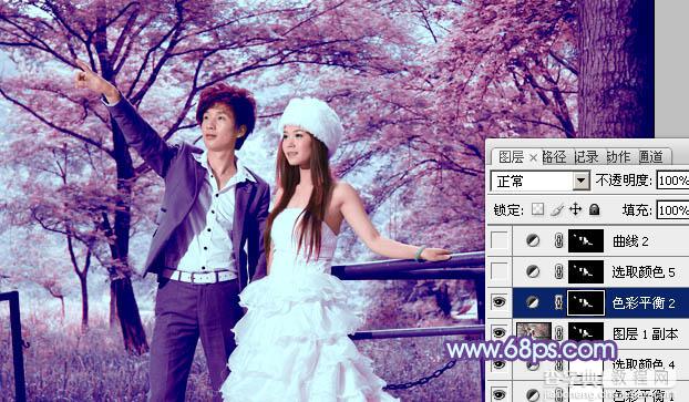 Photoshop将树林婚片调制出梦幻的红紫色26