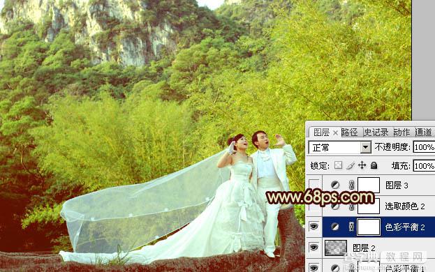 Photoshop将竹林婚片调制出粉嫩的黄青色效果18