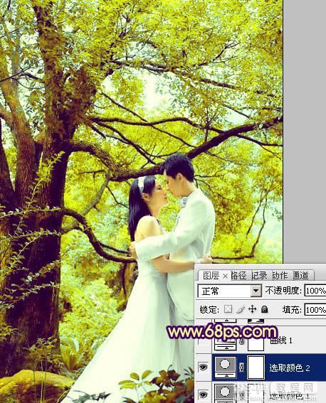 Photoshop为树林婚片加上柔和的黄绿色效果教材11