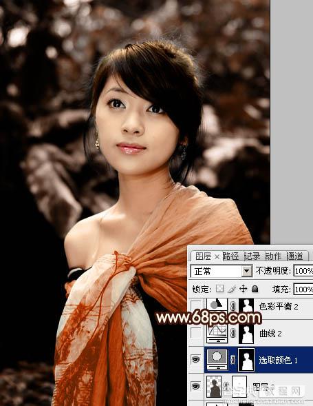 Photoshop将外景美女图片调制出非常有个性的橙褐色17