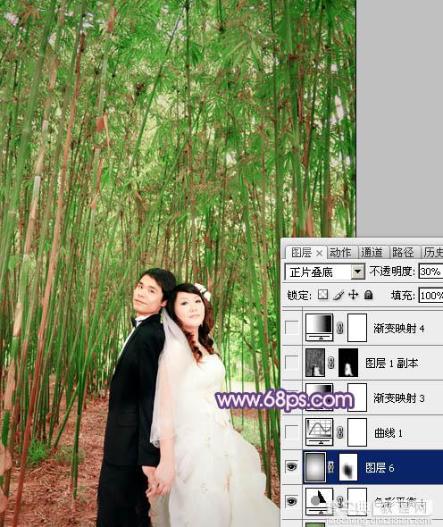 Photoshop将竹林人物图片调成柔和的蓝紫色16