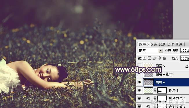 Photoshop 为草地人物图片增加淡雅的蓝褐色效果19