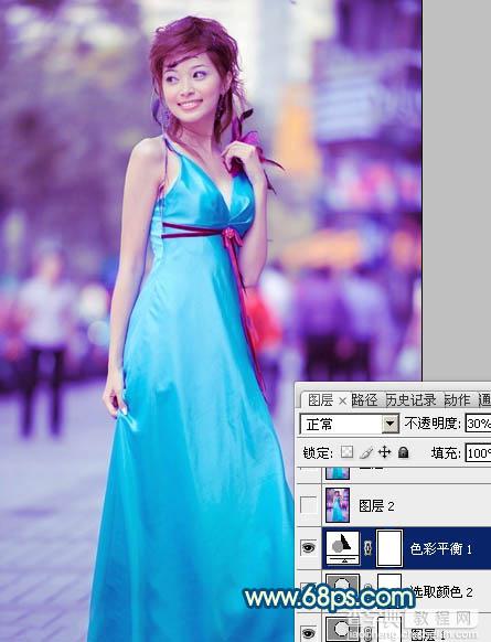 Photoshop下将街景美女图片调成时尚的青蓝色17