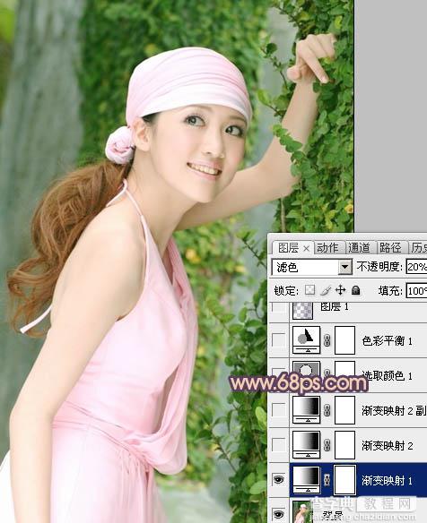 Photoshop将外景美女图片调成淡淡的粉紫色4