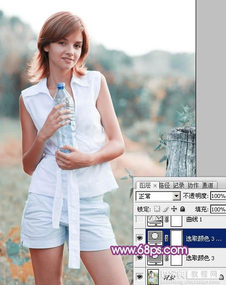 Photoshop将外景清纯美女图片增加上唯美的淡调蓝紫色效果6