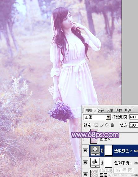 Photoshop将草地美女图片增加上梦幻的粉调蓝紫色效果32