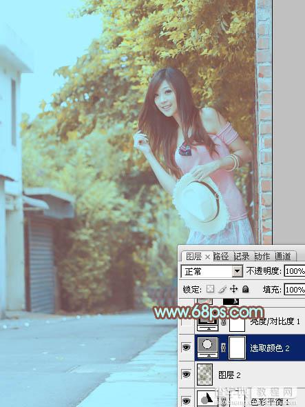 Photoshop为路边美女图片调制出淡淡的青褐色19