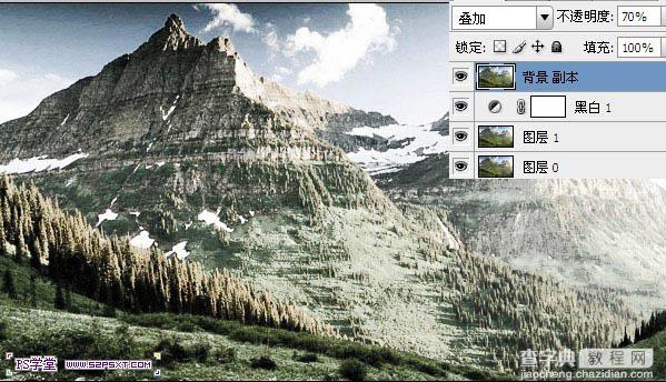 Photoshop将翠绿的夏季图片转为冬季雪山效果7