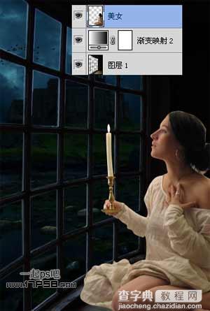 photoshop合成手持烛光欣赏夜景的美女图片效果8