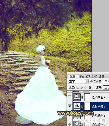 Photoshop将外景婚片调制出清爽的黄绿色效果19