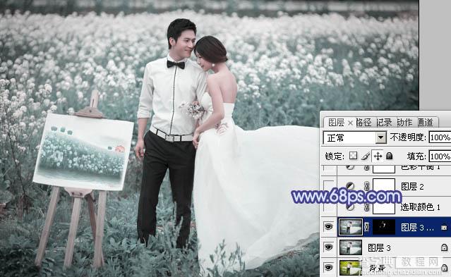 Photoshop将油菜花婚片打造出梦幻的蓝色效果4