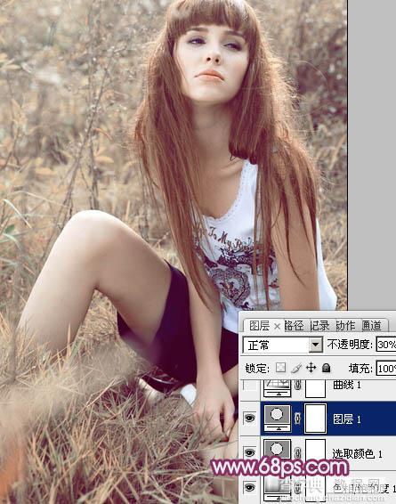 Photoshop为草地美女图片增加柔美的橙褐色效果10