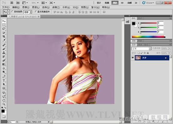 photoshop CS5混合器画笔工具为美女模特添加金色丝带2