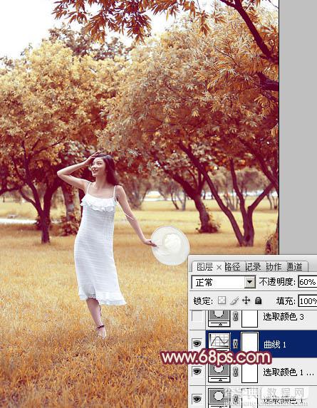 Photoshop为草地上面的美女图片调制出漂亮的秋季蓝橙色效果11