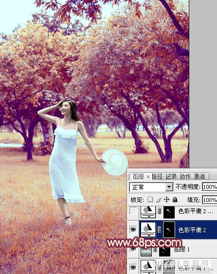 Photoshop为草地上面的美女图片调制出漂亮的秋季蓝橙色效果26