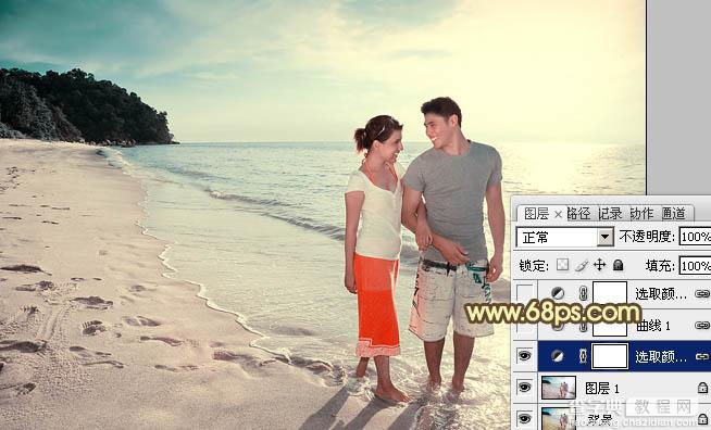 Photoshop将海滩情侣图片调成温馨的暖色调效果7