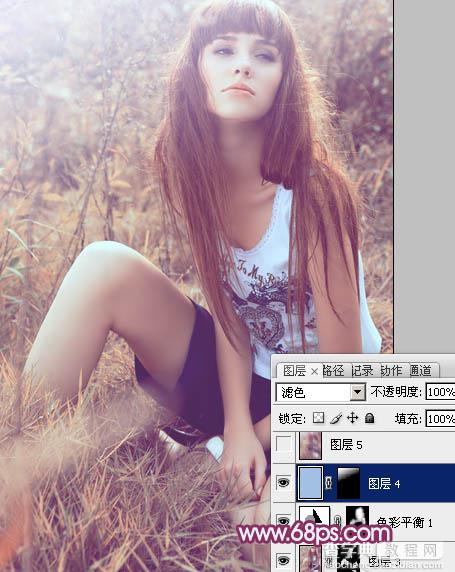 Photoshop为草地美女图片增加柔美的橙褐色效果25