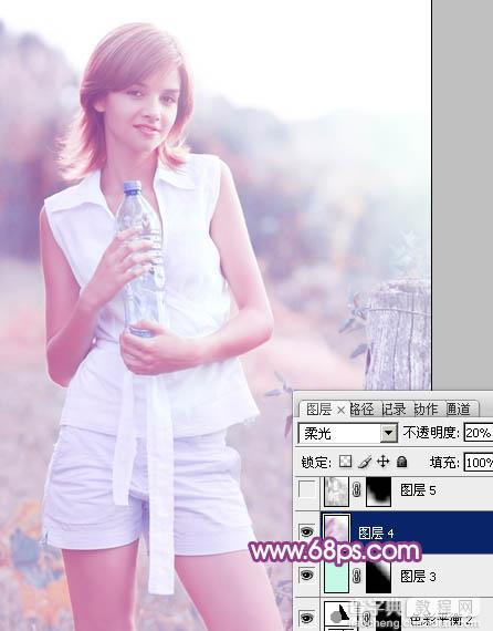 Photoshop将外景清纯美女图片增加上唯美的淡调蓝紫色效果29
