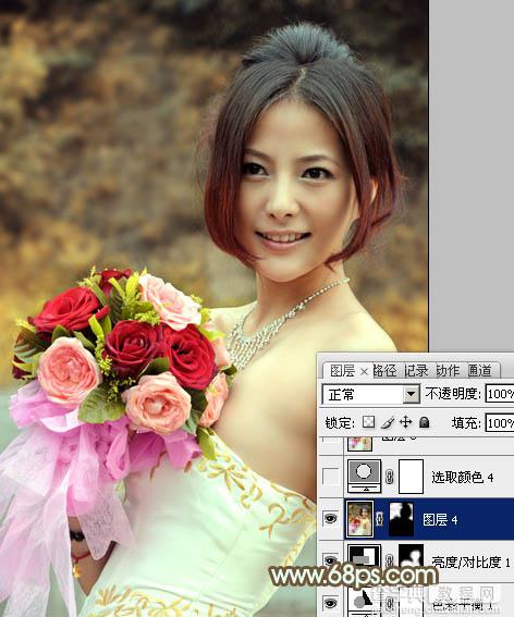 Photoshop将美女婚片调出柔美的秋季黄褐色效果21