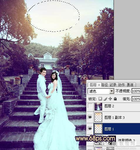 Photoshop为公园婚片加上柔美的暗调蓝紫色效果20