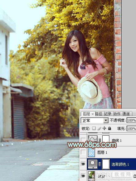 Photoshop为路边美女图片调制出淡淡的青褐色7