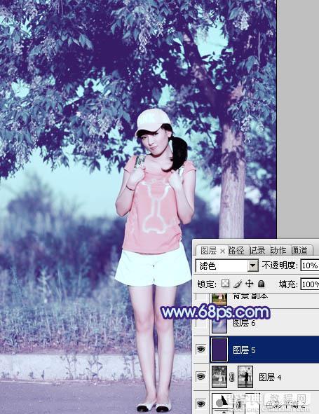 Photoshop为外景美女图片增加上流行的韩系粉蓝色效果33