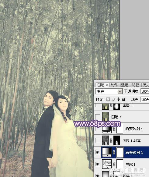 Photoshop将竹林人物图片调成柔和的蓝紫色20