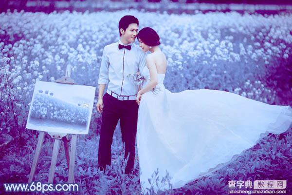 Photoshop将油菜花婚片打造出梦幻的蓝色效果30