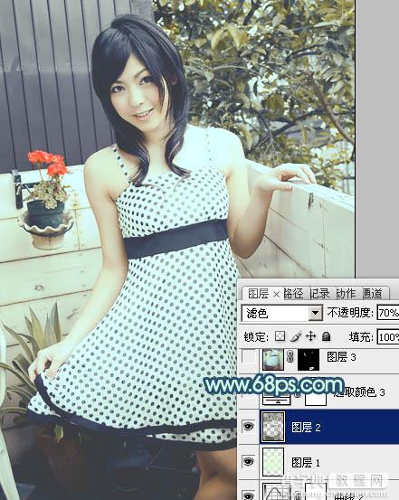 Photoshop将阳台上的美女图片调制出柔和的黄褐韩系色效果22