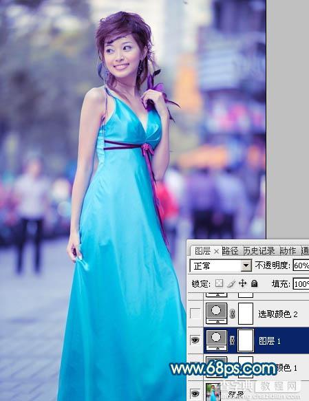 Photoshop下将街景美女图片调成时尚的青蓝色8