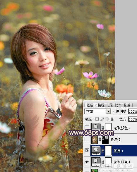 Photosho将花景美女图片调出流行的淡暖色效果7