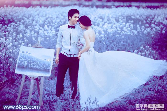 Photoshop将油菜花婚片打造出梦幻的蓝色效果2