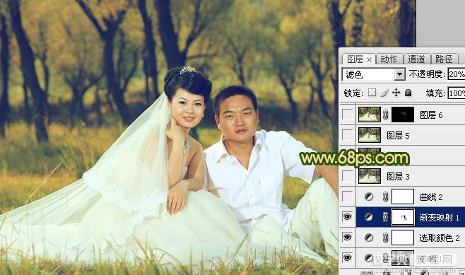 Photoshop将森林婚片调成温馨的暖色调22