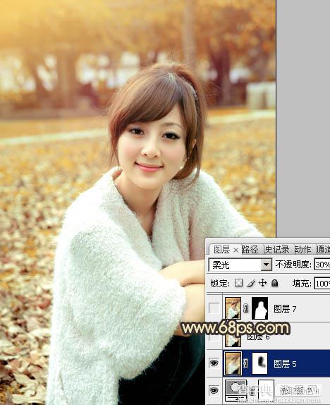 Photoshop将公园美女图片调制出甜美的黄褐色效果31